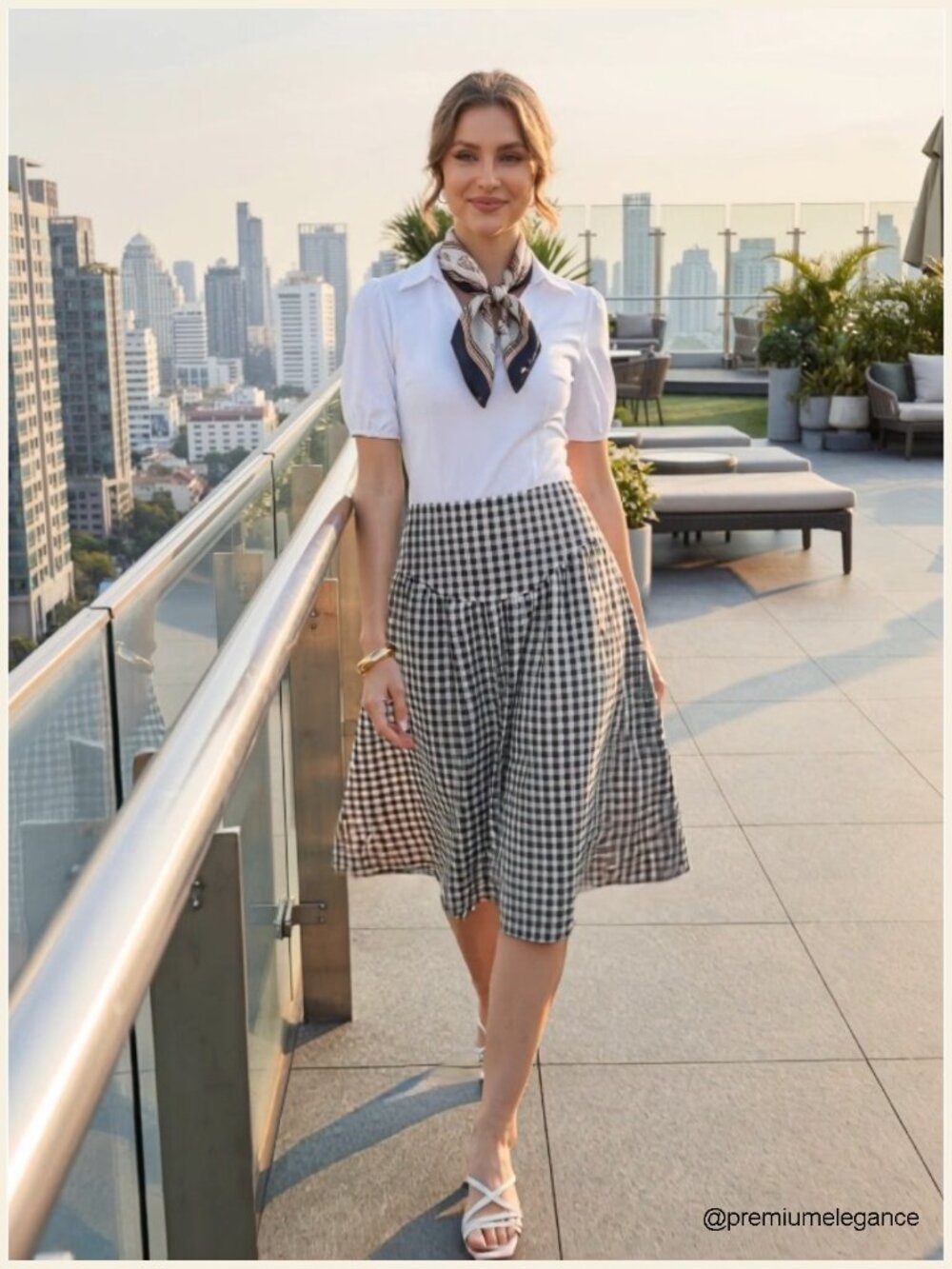 Vintage High Waist Gingham Midi Skirt Pull On Flared A-Line - Picture 6 of 6